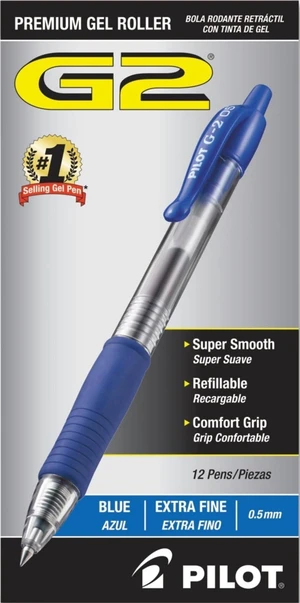 G2 Gel Roller Pens, Blue Ink Pens Extra Fine Point, Pack of 12 G2 Gel Roller Pens, Blue Ink Pens Extra Fine Point, Pack of 12