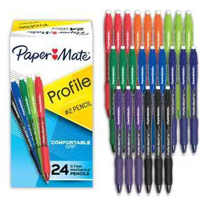 Profile Mechanical Pencils, 0.7 mm, HB #2 Lead, 8 Assorted Barrel Colors, 24 Count - Comfortable Grip, Erases Easily Profile Mechanical Pencils, 0.7 mm, HB #2 Lead, 8 Assorted Barrel Colors, 24 Count - Comfortable Grip, Erases Easily