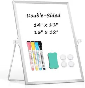 Double-Sided Magnetic White Board with Stand, 14" x 11" Dry Erase Board with Stand, Desktop Whiteboard Easel, Portable Small White board dry erase for Drawing, Office, Home Double-Sided Magnetic White Board with Stand, 14" x 11" Dry Erase Board with Stand, Desktop Whiteboard Easel, Portable Small White board dry erase for Drawing, Office, Home