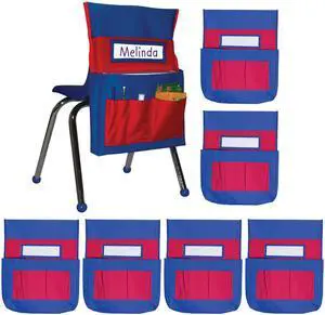 Chair Pockets for Classroom, Blue & Red, 6-Pack Durable 15x19" Chairback Buddy for Classroom Supplies, Desk Buddy Pocket Organizer with Name Tag, Back of Chair Storage Chair Pockets for Classroom, Blue & Red, 6-Pack Durable 15x19" Chairback Buddy for Classroom Supplies, Desk Buddy Pocket Organizer with Name Tag, Back of Chair Storage