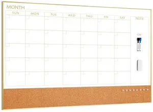 Large Dry Erase Calendar with Cork for Wall 48"x 30" Magnetic Calendar Whiteboard with Gold Frame, Monthly Combination Board for School, Home, Office Large Dry Erase Calendar with Cork for Wall 48"x 30" Magnetic Calendar Whiteboard with Gold Frame, Monthly Combination Board for School, Home, Office
