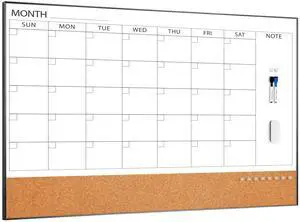 Large Dry Erase Calendar with Cork for Wall 48"x 30" Magnetic Calendar Whiteboard with Black Frame, Monthly Combination Board for School, Home, Office Large Dry Erase Calendar with Cork for Wall 48"x 30" Magnetic Calendar Whiteboard with Black Frame, Monthly Combination Board for School, Home, Office