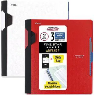 Advance Spiral Notebooks + Study App, 2 Pack, 3 Subject, College Ruled Paper, 11" x 8-1/2", 150 Sheets, with Spiral Guard and Movable Dividers, Red, White (820111) Advance Spiral Notebooks + Study App, 2 Pack, 3 Subject, College Ruled Paper, 11" x 8-1/2", 150 Sheets, with Spiral Guard and Movable Dividers, Red, White (820111)