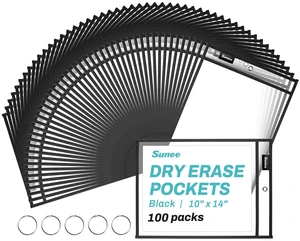 100 Packs Oversized Reusable Dry Erase Pocket Sleeves with 5 Rings, Black 10x14 Ticket Holders, Clear Plastic Sheet Protectors, Teacher School Classroom Supplies 100 Packs Oversized Reusable Dry Erase Pocket Sleeves with 5 Rings, Black 10x14 Ticket Holders, Clear Plastic Sheet Protectors, Teacher School Classroom Supplies