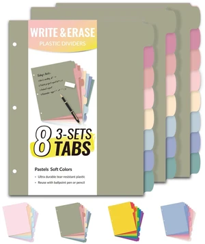 8 Tabs Plastic Write & Erase Binder Dividers with Tabs, 3 Sets Long-Lasting Dividers for 3 Ring Binder, Cute Pastels Binder Dividers Organizers for Student, Teacher, Office, Dusty Color 8 Tabs Plastic Write & Erase Binder Dividers with Tabs, 3 Sets Long-Lasting Dividers for 3 Ring Binder, Cute Pastels Binder Dividers Organizers for Student, Teacher, Office, Dusty Color