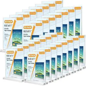 Acrylic Sign Holder 8.5" x 11" Acrylic Stands for Display, 30 Pack Clear Acrylic, Double Sided Display, Stable Tabletop Design, Quick Sign Changes, Fits Offices, Events And Retail Spaces Acrylic Sign Holder 8.5" x 11" Acrylic Stands for Display, 30 Pack Clear Acrylic, Double Sided Display, Stable Tabletop Design, Quick Sign Changes, Fits Offices, Events And Retail Spaces