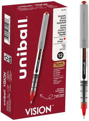 uniball Vision Rollerball Pens with 0.7mm Fine Point, Red, 12 Count uniball Vision Rollerball Pens with 0.7mm Fine Point, Red, 12 Count