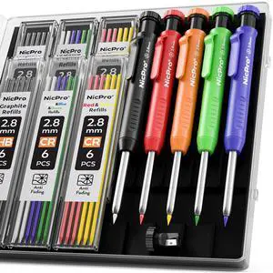 5 Pack Carpenter Pencil with Sharpener, Mechanical Carpenter Pencils 41 Refills, Construction Pencil Heavy Duty Woodworking Pencils for Architect Marking (Red, Black, Orange, Blue, Black) 5 Pack Carpenter Pencil with Sharpener, Mechanical Carpenter Pencils 41 Refills, Construction Pencil Heavy Duty Woodworking Pencils for Architect Marking (Red, Black, Orange, Blue, Black)