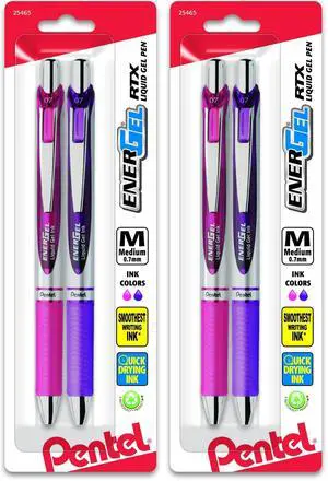 EnerGel RTX Retractable Liquid Gel Pen,Medium Line,Metal Tip,Pink/Violet Ink,(BL77BP2PV),2 Count (Pack of 2) EnerGel RTX Retractable Liquid Gel Pen,Medium Line,Metal Tip,Pink/Violet Ink,(BL77BP2PV),2 Count (Pack of 2)