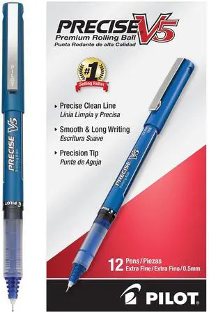Precise V5, Extra Fine Point 0.5 mm Blue Pens, Blue, Pack of 12 rollerball pen for smooth writing, perfect for notes and journaling, smudge resistant rolling ball pen Precise V5, Extra Fine Point 0.5 mm Blue Pens, Blue, Pack of 12 rollerball pen for smooth writing, perfect for notes and journaling, smudge resistant rolling ball pen