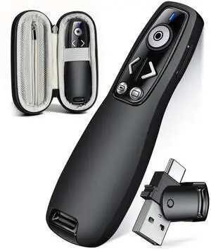 Wireless Presenter with Carry Case, Presentation Clicker with Protective Storage Bag, Presentation Remote for Powerpoint, Mac, Computer, Laptop Wireless Presenter with Carry Case, Presentation Clicker with Protective Storage Bag, Presentation Remote for Powerpoint, Mac, Computer, Laptop
