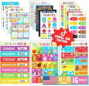 16 Laminated Toddler Learning Posters 1-3 for Preschool Classroom Decor Colorful Learning Posters for Toddlers 1-3, Homeschool Room Decor for Toddler Wall Activity, Pre K Classroom Must Haves 16 Laminated Toddler Learning Posters 1-3 for Preschool Classroom Decor Colorful Learning Posters for Toddlers 1-3, Homeschool Room Decor for Toddler Wall Activity, Pre K Classroom Must Haves