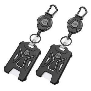 2-Pack Retractable Badge Holder, Heavy Duty Carabiner Keychain, Tactical ID Card Holder with 31.5" Retractable Badge Reel, Black 2-Pack Retractable Badge Holder, Heavy Duty Carabiner Keychain, Tactical ID Card Holder with 31.5" Retractable Badge Reel, Black