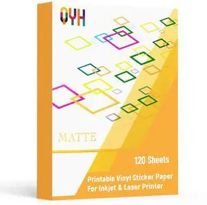 Premium Matte Printable Vinyl Sticker Paper, 120 Sheets White Bulk Waterproof, for Inkjet & Laser Printers, 8.5x11", Compatible with Cricut, Fast Dry Vivid Prints for Small Business, Etsy Premium Matte Printable Vinyl Sticker Paper, 120 Sheets White Bulk Waterproof, for Inkjet & Laser Printers, 8.5x11", Compatible with Cricut, Fast Dry Vivid Prints for Small Business, Etsy