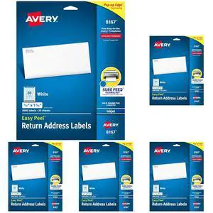 Printable Return Address Labels with Sure Feed, White, 2,000 Blank Mailing Labels (08167) 1/2" x 1 3/4" (Pack of 5) Printable Return Address Labels with Sure Feed, White, 2,000 Blank Mailing Labels (08167) 1/2" x 1 3/4" (Pack of 5)
