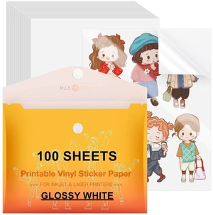 Printable Vinyl Sticker Paper, 8.5"X11", 100 Sheets, Glossy White For Inkjet Printer, Dries Quickly, Waterproof, Anti-Curl, Jam-Free Design, Great Stickiness, Easy to Use & Peel Printable Vinyl Sticker Paper, 8.5"X11", 100 Sheets, Glossy White For Inkjet Printer, Dries Quickly, Waterproof, Anti-Curl, Jam-Free Design, Great Stickiness, Easy to Use & Peel