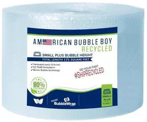 Large roll of 175 Feet of Recycled Small Plus Bubble wrap for packing, moving and shipping for your business essentials. Eco friendly and made from 90% post-consumer materials by Large roll of 175 Feet of Recycled Small Plus Bubble wrap for packing, moving and shipping for your business essentials. Eco friendly and made from 90% post-consumer materials by