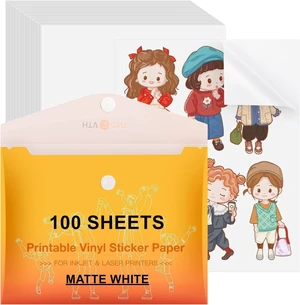 Printable Vinyl Sticker Paper, 8.5"X11", 100 Sheets, Matte White Anti-Curl & Jam-Free Design, For Inkjet Printer, Dries Quickly, Waterproof, Great Stickiness, Easy to Use & Peeling Printable Vinyl Sticker Paper, 8.5"X11", 100 Sheets, Matte White Anti-Curl & Jam-Free Design, For Inkjet Printer, Dries Quickly, Waterproof, Great Stickiness, Easy to Use & Peeling