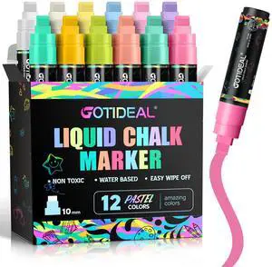 Window Markers, Jumbo Chalk Markers, 10mm Thick Tip, 12 Colors Pastel Color, for Blackboard, Washable Car Marker for Chalkboard Glass Mirrow Window Markers, Jumbo Chalk Markers, 10mm Thick Tip, 12 Colors Pastel Color, for Blackboard, Washable Car Marker for Chalkboard Glass Mirrow