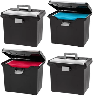 File Box Organizer with Lid, Letter File, 4-Pack, Black Carry letter size files, documents and paperwork with a portable handle and secure lid for organized storage on the go File Box Organizer with Lid, Letter File, 4-Pack, Black Carry letter size files, documents and paperwork with a portable handle and secure lid for organized storage on the go