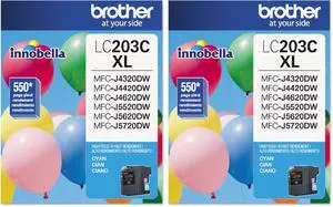 Printer LC203C High Yield Ink Cartridge, Cyan (Pack of 2) Printer LC203C High Yield Ink Cartridge, Cyan (Pack of 2)