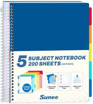 5 Subject Notebook College Ruled - 400 Pages, 9"x11", 5 Pocket Colored Dividers, 3-Hole Punched Paper, Dark Blue 5 Subject Notebook College Ruled - 400 Pages, 9"x11", 5 Pocket Colored Dividers, 3-Hole Punched Paper, Dark Blue