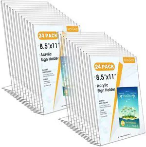 Acrylic Sign Holder, 8.5 x 11 Slant Back Display Stand, 24 Pack Clear Acrylic Material, L-Shape Design for Menus, Flyers and Signs, Easy Paper Insertion, Use In Office, Home, Store Acrylic Sign Holder, 8.5 x 11 Slant Back Display Stand, 24 Pack Clear Acrylic Material, L-Shape Design for Menus, Flyers and Signs, Easy Paper Insertion, Use In Office, Home, Store