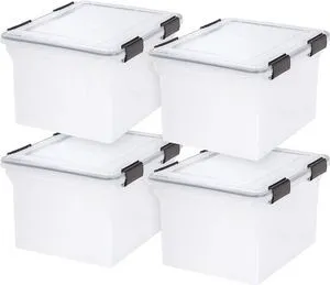 WeatherPro File Box Organizer, Letter/Legal, 32 Qt. 4-Pack, Clear Organize important documents with water-resistant protection, secure latches, and stackable design for home or office storage WeatherPro File Box Organizer, Letter/Legal, 32 Qt. 4-Pack, Clear Organize important documents with water-resistant protection, secure latches, and stackable design for home or office storage