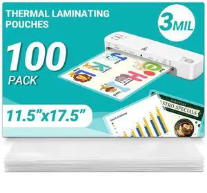 11x17 Laminating Sheets, 100 Pack, 3 Mil Thermal Laminating Pouch 11.5 x 17.5 Inch Thermal Laminating Pouches, Ultra Clear, Glossy, Heat Seal, Round Corner, School Office Supplies 11x17 Laminating Sheets, 100 Pack, 3 Mil Thermal Laminating Pouch 11.5 x 17.5 Inch Thermal Laminating Pouches, Ultra Clear, Glossy, Heat Seal, Round Corner, School Office Supplies