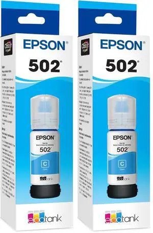 502 EcoTank Ink Ultra-high Capacity Bottle Cyan Works with ET-2850,ET-2980,ET-2988,ET-3850,ET-3930,ET-3950,ET-4850,ET-4950 and Other Select EcoTank Models,(Pack of 2) 502 EcoTank Ink Ultra-high Capacity Bottle Cyan Works with ET-2850,ET-2980,ET-2988,ET-3850,ET-3930,ET-3950,ET-4850,ET-4950 and Other Select EcoTank Models,(Pack of 2)