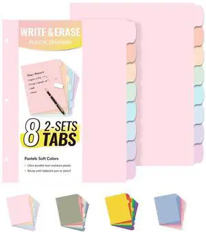 8 Tabs Plastic Write & Erase Binder Dividers with Tabs, 2 Sets Long-Lasting Dividers for 3 Ring Binder, Cute Pastels Binder Dividers Organizers for Student, Teacher, Office, Pastels Color 8 Tabs Plastic Write & Erase Binder Dividers with Tabs, 2 Sets Long-Lasting Dividers for 3 Ring Binder, Cute Pastels Binder Dividers Organizers for Student, Teacher, Office, Pastels Color