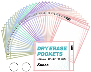 35 Packs Oversized Reusable Dry Erase Pocket Sleeves with 2 Rings, 10 Morandi Colors 10x14 Ticket Holders, Clear Plastic Sheet Protectors, Teacher School Classroom Supplies 35 Packs Oversized Reusable Dry Erase Pocket Sleeves with 2 Rings, 10 Morandi Colors 10x14 Ticket Holders, Clear Plastic Sheet Protectors, Teacher School Classroom Supplies