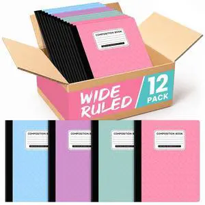 Wide Ruled Composition Notebook 12 Pack School Supplies, 160 Pages Aesthetic Composition Book, 9-3/4" x 7-1/2", 160 Pages (80 Sheets), Perfect for School Office Supplies, Pastel Colors Wide Ruled Composition Notebook 12 Pack School Supplies, 160 Pages Aesthetic Composition Book, 9-3/4" x 7-1/2", 160 Pages (80 Sheets), Perfect for School Office Supplies, Pastel Colors