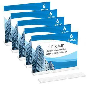 6 Pack Acrylic Sign Holder 11 x 8.5 Horizontal, Double-Sided Clear Sign Holder Plastic Stands for Display, T Shape Acrylic Table Sign Stands for Office Store Restaurants Wedding Party Decoration 6 Pack Acrylic Sign Holder 11 x 8.5 Horizontal, Double-Sided Clear Sign Holder Plastic Stands for Display, T Shape Acrylic Table Sign Stands for Office Store Restaurants Wedding Party Decoration
