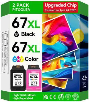 Upgraded Chip 67XL Ink Cartridges Compatible for HP 67 Ink Cartridges Black/Color Combo Pack Work with DeskJet 2855e 2827e 2800e 4255e 2755e 2700 4155e 4227e 2700e 2734e 2852e Envy 6055e 6000 Printer Upgraded Chip 67XL Ink Cartridges Compatible for HP 67 Ink Cartridges Black/Color Combo Pack Work with DeskJet 2855e 2827e 2800e 4255e 2755e 2700 4155e 4227e 2700e 2734e 2852e Envy 6055e 6000 Printer
