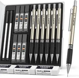 0.5 mm Art Mechanical Pencils Set in Case, 6 PCS Metal Drafting Pencil Lead Pencil 0.5 + 6 Tube HB Refill, Erasers, Comfort Grip For School Writing, Artist Drawing Sketching 0.5 mm Art Mechanical Pencils Set in Case, 6 PCS Metal Drafting Pencil Lead Pencil 0.5 + 6 Tube HB Refill, Erasers, Comfort Grip For School Writing, Artist Drawing Sketching