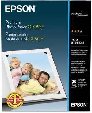Premium Photo Paper Glossy 11x14 20 sheets S041466 High-gloss, heavyweight paper creates durable, smudge- and water-resistant photos for albums and frames Premium Photo Paper Glossy 11x14 20 sheets S041466 High-gloss, heavyweight paper creates durable, smudge- and water-resistant photos for albums and frames