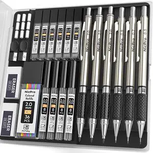 Art Mechanical Pencil Set in Storage Case, Metal Drawing Pencil 6PCS 0.5-2.0 mm Led Pencil + (4B 2B HB 2H Colors) Pencil Lead Refill, Comfort Grip for School Writing, Artist Drawing Sketching Art Mechanical Pencil Set in Storage Case, Metal Drawing Pencil 6PCS 0.5-2.0 mm Led Pencil + (4B 2B HB 2H Colors) Pencil Lead Refill, Comfort Grip for School Writing, Artist Drawing Sketching