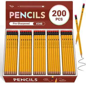 200 Pack Wood-Cased #2 HB Pencils, Bulk Pre-Sharpened, Yellow #2 HB Pencils with Top Eraser, Classic Hexagonal Barrel, Perfect for School & Classroom Writing, Sketching and Marking 200 Pack Wood-Cased #2 HB Pencils, Bulk Pre-Sharpened, Yellow #2 HB Pencils with Top Eraser, Classic Hexagonal Barrel, Perfect for School & Classroom Writing, Sketching and Marking