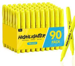90 Pack Highlighters, Yellow, Chisel Tip with No Bleed Ink Highlighters with Smooth Broad & Precise Lines, Ideal for Journaling & Note Taking, Study Essentials and Office Supplies 90 Pack Highlighters, Yellow, Chisel Tip with No Bleed Ink Highlighters with Smooth Broad & Precise Lines, Ideal for Journaling & Note Taking, Study Essentials and Office Supplies