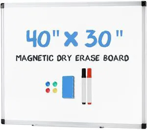 Magnetic White Board Kit for Wall 40" x 30", Dry Erase Board with 1 Dry Eraser & 2 Multicolor Markers & 4 Magnetic Pins, Silver Reinforced Aluminum Frame for Home, School, Office Magnetic White Board Kit for Wall 40" x 30", Dry Erase Board with 1 Dry Eraser & 2 Multicolor Markers & 4 Magnetic Pins, Silver Reinforced Aluminum Frame for Home, School, Office