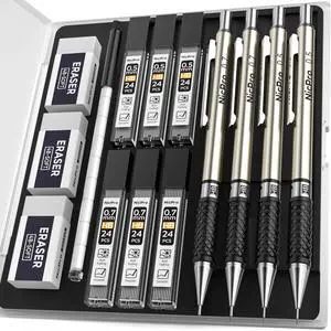 Art Mechanical Pencil Set in Case, 4 PCS Metal Drafting Pencil Metal Drafting Pencil Lead Pencil+6 Tube Lead Refills, Eraser, Comfort Grip For for School Writing, Artist Drawing Sketching Art Mechanical Pencil Set in Case, 4 PCS Metal Drafting Pencil Metal Drafting Pencil Lead Pencil+6 Tube Lead Refills, Eraser, Comfort Grip For for School Writing, Artist Drawing Sketching