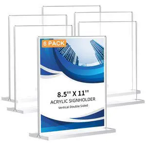 6 Pack Acrylic Sign Holder 8.5 x 11, Double-Sided Clear Sign Holder Plastic Stands for Display, T Shape Acrylic Table Sign Stands for Office Store Restaurants Wedding Party Decoration 6 Pack Acrylic Sign Holder 8.5 x 11, Double-Sided Clear Sign Holder Plastic Stands for Display, T Shape Acrylic Table Sign Stands for Office Store Restaurants Wedding Party Decoration