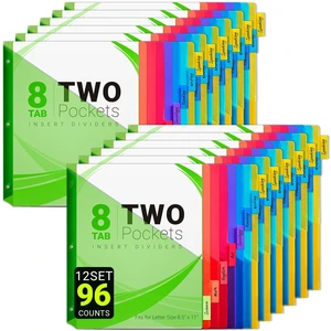 8-Tab Dividers for 3-Ring Binders, 96 Counts 3 Holes Index Dividers with 2 Pockets, Insertable 8 Tabs Binder Divider for 1/2''/1''/2''/3'' inch Binders, 8 Colors (12) 8-Tab Dividers for 3-Ring Binders, 96 Counts 3 Holes Index Dividers with 2 Pockets, Insertable 8 Tabs Binder Divider for 1/2''/1''/2''/3'' inch Binders, 8 Colors (12)