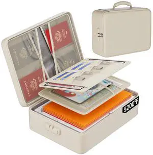 5200°F Fireproof Document Organizer Box with Lock, Beige (Soft) Heat Insulated 8 Layers File Storage Bag,Water-Resistant Zipper,Home Office Travel Safe,Protects Important Documents,Laptop 5200°F Fireproof Document Organizer Box with Lock, Beige (Soft) Heat Insulated 8 Layers File Storage Bag,Water-Resistant Zipper,Home Office Travel Safe,Protects Important Documents,Laptop