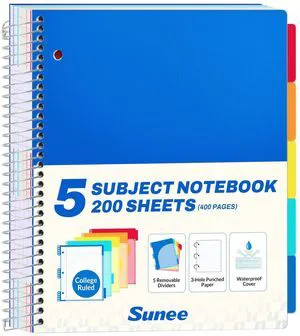 5 Subject Notebook College Ruled - 400 Pages, 9"x11", 5 Pocket Colored Dividers, 3-Hole Punched Paper, Blue 5 Subject Notebook College Ruled - 400 Pages, 9"x11", 5 Pocket Colored Dividers, 3-Hole Punched Paper, Blue