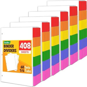 408 Pcs Binder Dividers with Multicolor Tabs, 1/6 Cut Tabs, Dividers for 3 Ring Binder, Blank Write On Binder Dividers in 6 Tab Sets, Letter Size, 408 Dividers, 68 Sets 408 Pcs Binder Dividers with Multicolor Tabs, 1/6 Cut Tabs, Dividers for 3 Ring Binder, Blank Write On Binder Dividers in 6 Tab Sets, Letter Size, 408 Dividers, 68 Sets