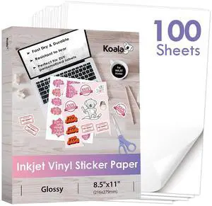 Printable Vinyl Sticker Paper for Inkjet Printer, Glossy 100 Sheets Waterproof, 8.5x11 Inch, White Adhesive Label Paper, Vivid Colors, Tear-Resistant, Removable, for Custom Stickers Printable Vinyl Sticker Paper for Inkjet Printer, Glossy 100 Sheets Waterproof, 8.5x11 Inch, White Adhesive Label Paper, Vivid Colors, Tear-Resistant, Removable, for Custom Stickers