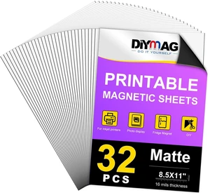 Printable Magnetic Sheets, Matte 32Pcs 8.5"x11" for Inkjet Printers Flexible Magnetic Paper, Non-Adhesive for DIY Crafts, Photo Wall, Cars, Refrigerator, Classroom and Office Decor Printable Magnetic Sheets, Matte 32Pcs 8.5"x11" for Inkjet Printers Flexible Magnetic Paper, Non-Adhesive for DIY Crafts, Photo Wall, Cars, Refrigerator, Classroom and Office Decor