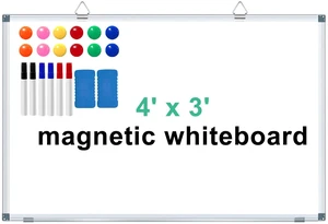 Large Dry Erase White Board 4' x 3' Magnetic Whiteboard 48"x36" Aluminum Presentation Whiteboard with Long Pen Tray, 6 Markers, 2 Erasers &12 Magnets Large Dry Erase White Board 4' x 3' Magnetic Whiteboard 48"x36" Aluminum Presentation Whiteboard with Long Pen Tray, 6 Markers, 2 Erasers &12 Magnets
